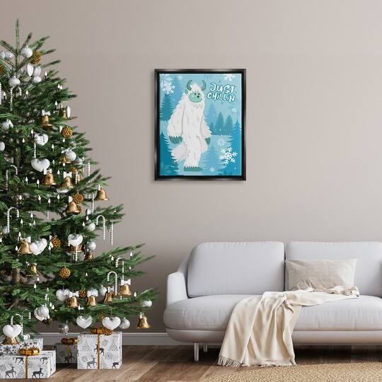 Stupell Industries Just Chillin Funny Winter Yeti Framed Floater Canvas Wall Art